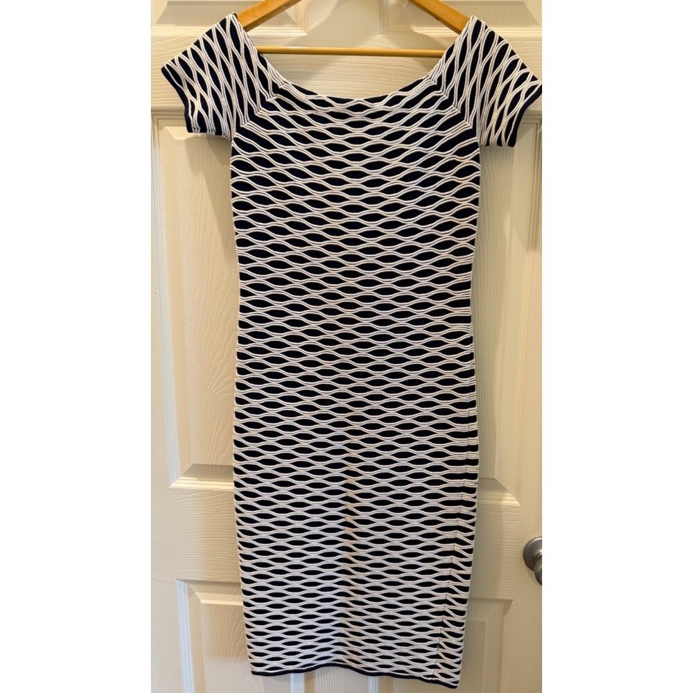Michael Kors S Black & White Textured Knit Off-Shoulder Midi Dress With Back Zip